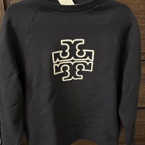 Tory Burch Black Sweatshirt with White Embroidery